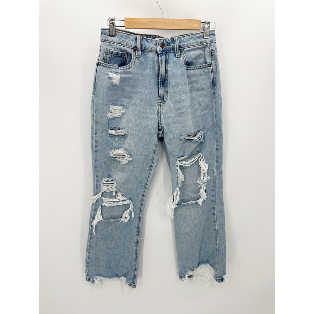 Hidden Jeans Women Light Wash Loose Fit Denim Jeans Size 26 Distressed Cut Off